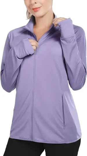 baleaf Women's Long Sleeve Running Shirts UPF 50  Sun Protection Full Zip Athletic Jackets Lightweight Zipper Pockets
