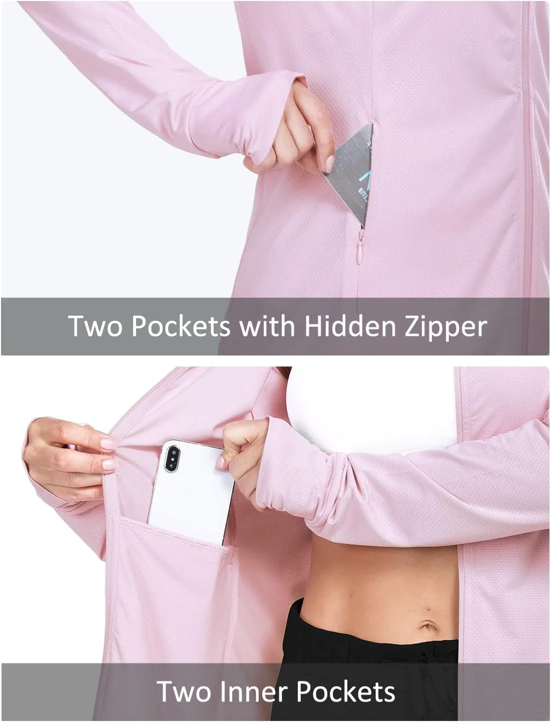 baleaf Women's Long Sleeve Running Shirts UPF 50  Sun Protection Full Zip Athletic Jackets Lightweight Zipper Pockets