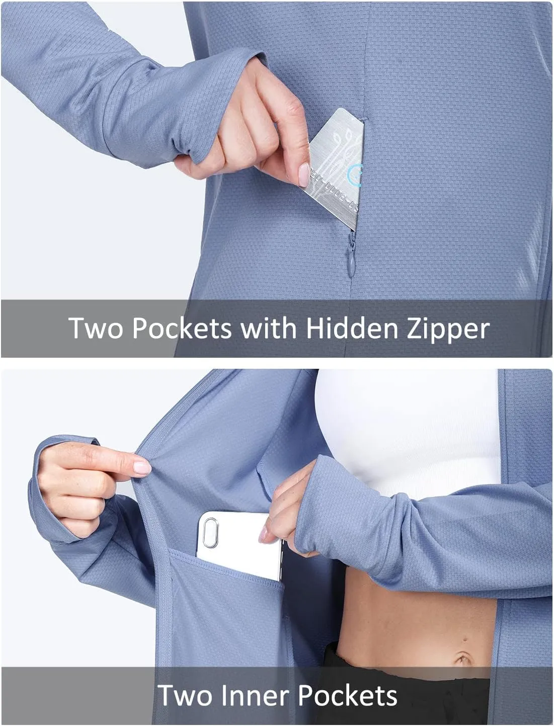baleaf Women's Long Sleeve Running Shirts UPF 50  Sun Protection Full Zip Athletic Jackets Lightweight Zipper Pockets