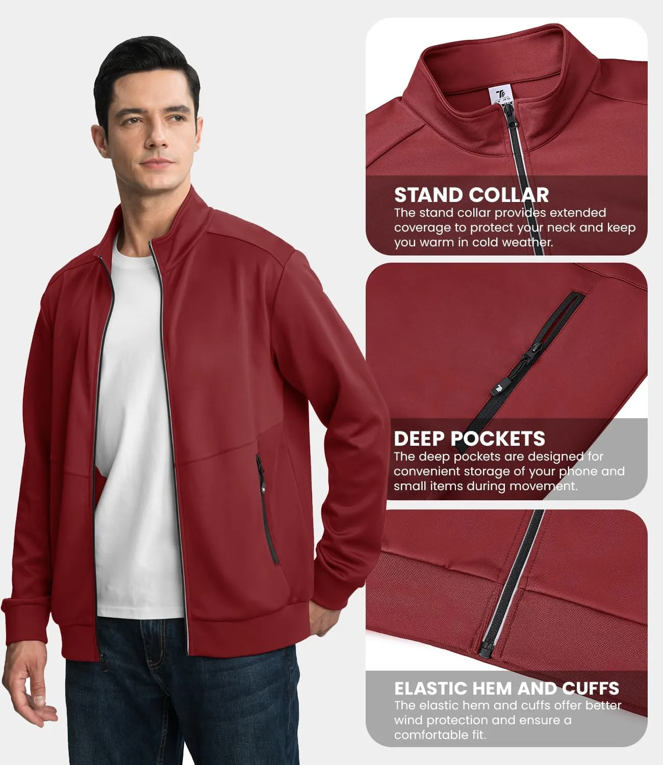 BASUDAM Men's Track Jackets Lightweight Warm Up Casual Coat Athletic Workout Running Jacket with Zipper Pockets
