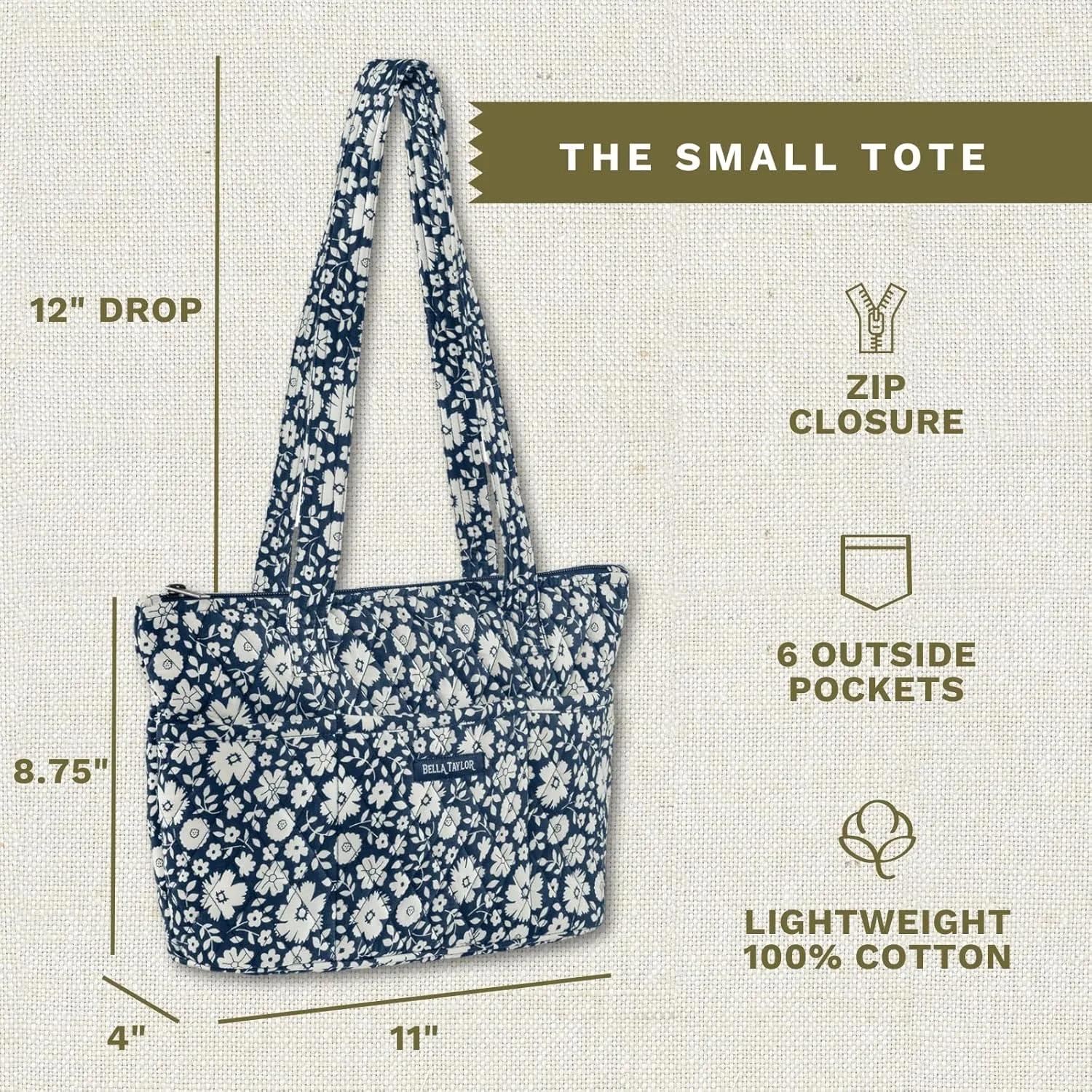 Bella Taylor Small Tote | Lightweight Quilted Fabric Purses for Women