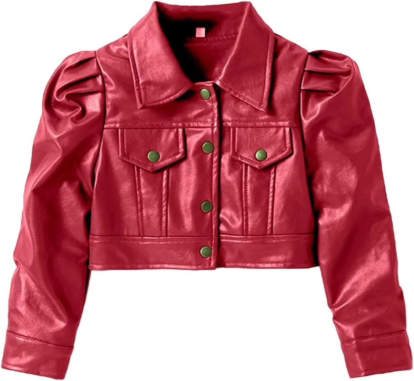 BILIKEYU Little Girls Cropped Leather Jackets Long Sleeve Buttons Down Lightweight Outwear Coats for Kids 2 to