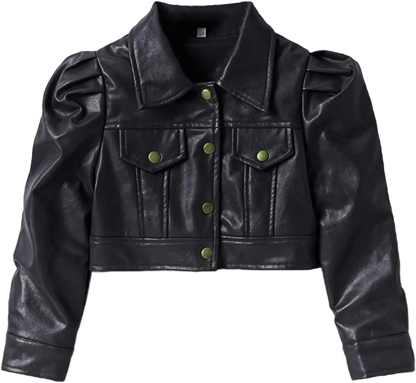 BILIKEYU Little Girls Cropped Leather Jackets Long Sleeve Buttons Down Lightweight Outwear Coats for Kids 2 to