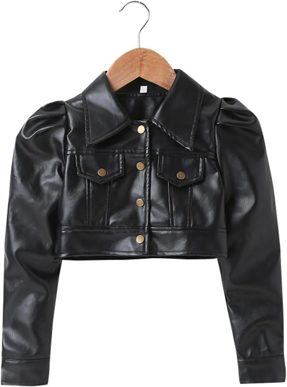 BILIKEYU Little Girls Cropped Leather Jackets Long Sleeve Buttons Down Lightweight Outwear Coats for Kids 2 to