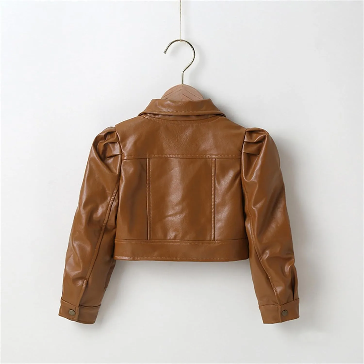 BILIKEYU Little Girls Cropped Leather Jackets Long Sleeve Buttons Down Lightweight Outwear Coats for Kids 2 to