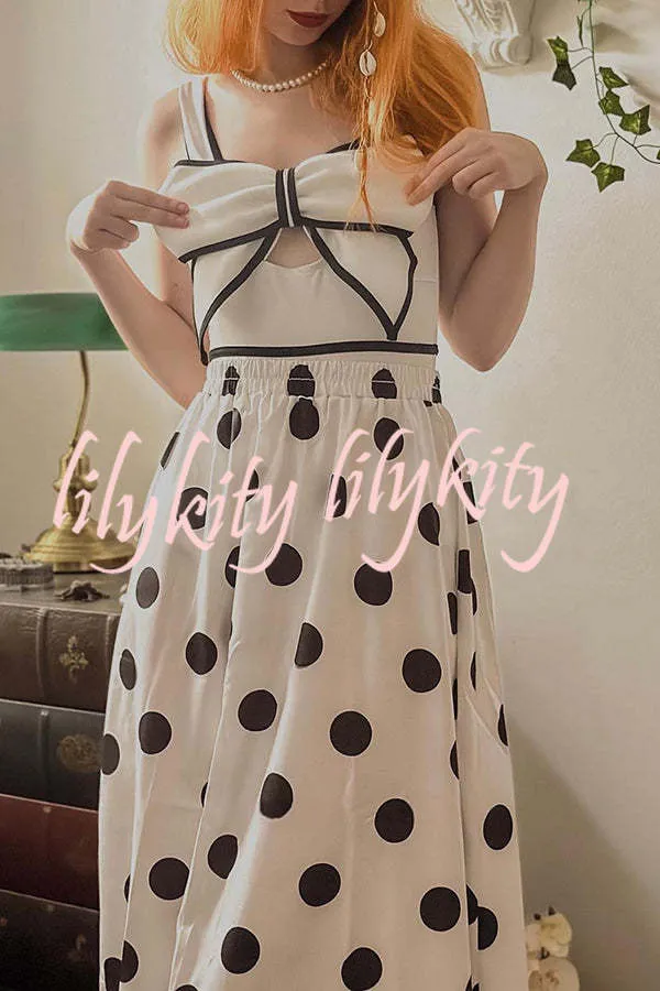 Bow Swimsuit and Elastic Waist Spotted One Piece Swimsuit   Skirt