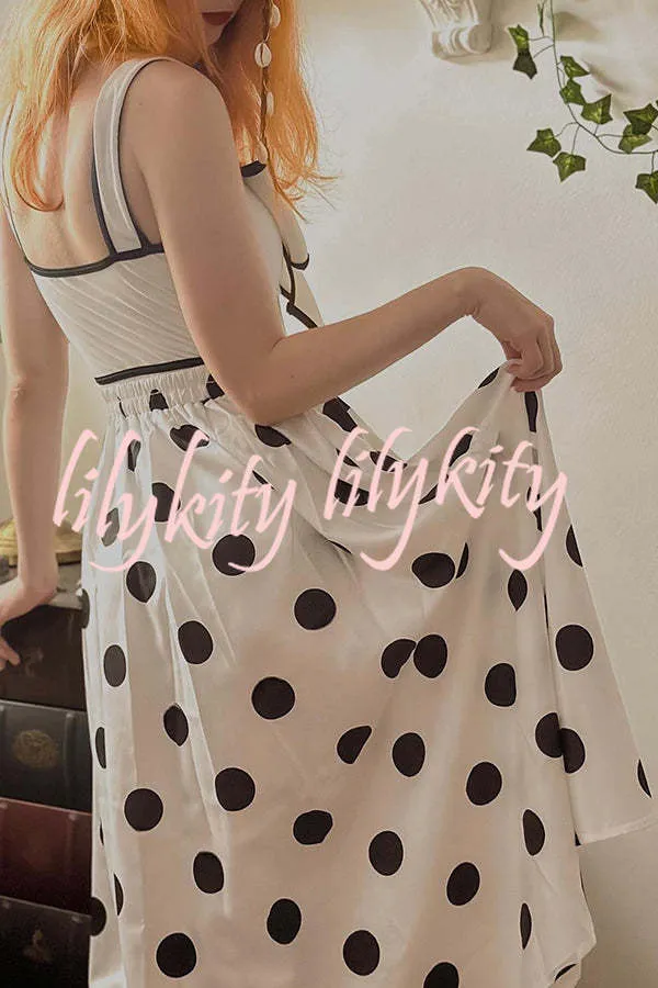 Bow Swimsuit and Elastic Waist Spotted One Piece Swimsuit   Skirt