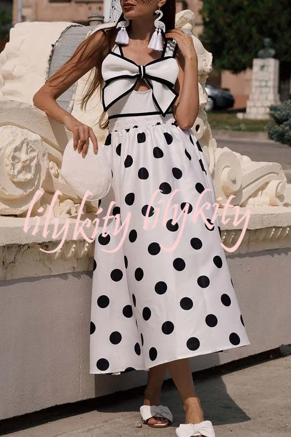 Bow Swimsuit and Elastic Waist Spotted One Piece Swimsuit   Skirt