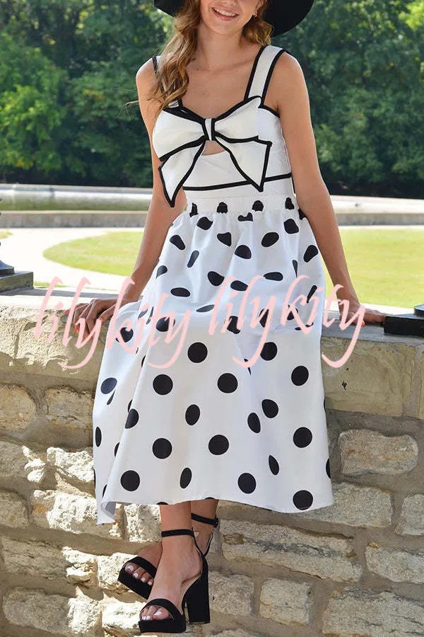Bow Swimsuit and Elastic Waist Spotted One Piece Swimsuit   Skirt