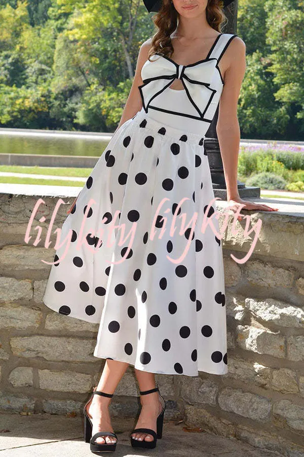 Bow Swimsuit and Elastic Waist Spotted One Piece Swimsuit   Skirt