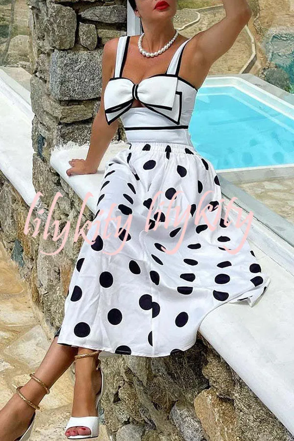 Bow Swimsuit and Elastic Waist Spotted One Piece Swimsuit   Skirt