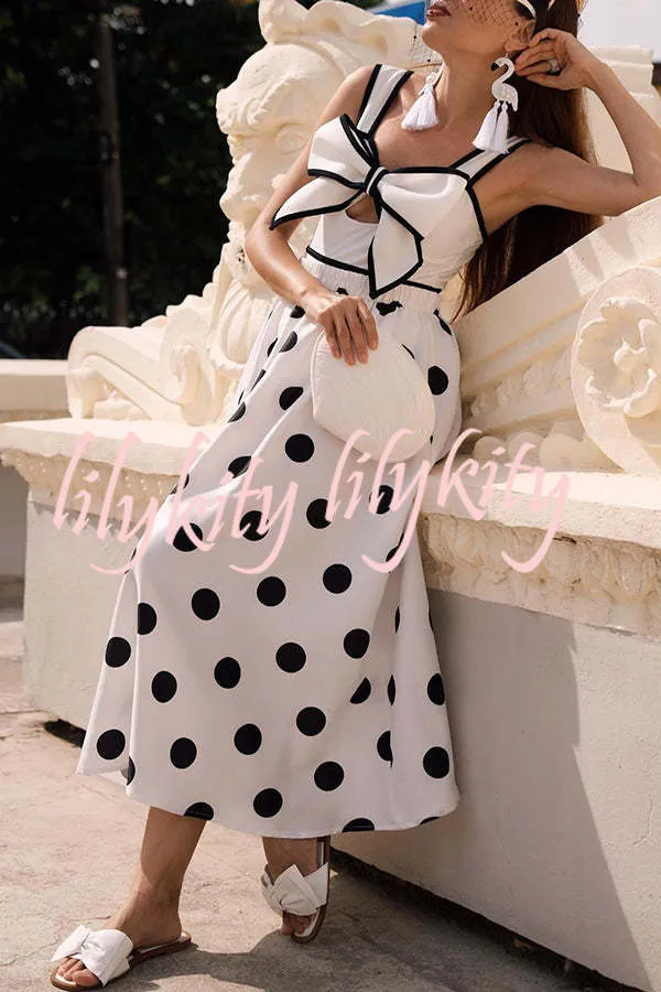 Bow Swimsuit and Elastic Waist Spotted One Piece Swimsuit   Skirt