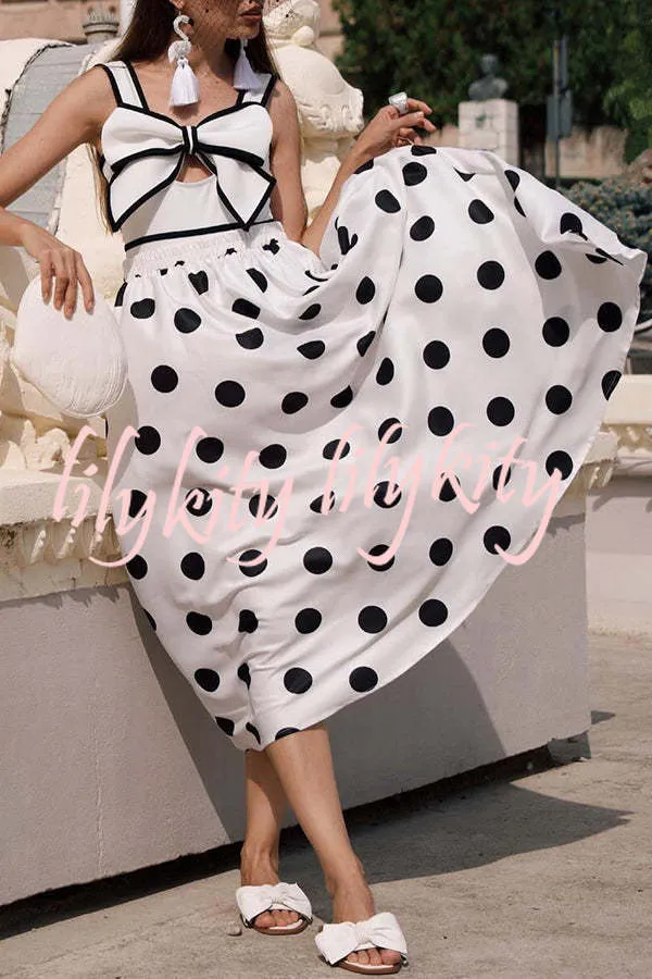 Bow Swimsuit and Elastic Waist Spotted One Piece Swimsuit   Skirt