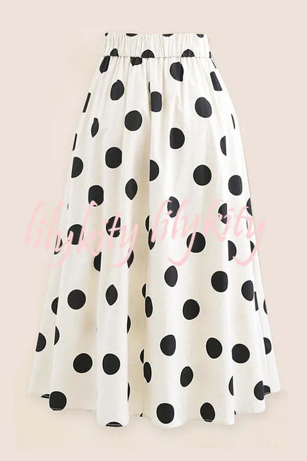 Bow Swimsuit and Elastic Waist Spotted One Piece Swimsuit   Skirt