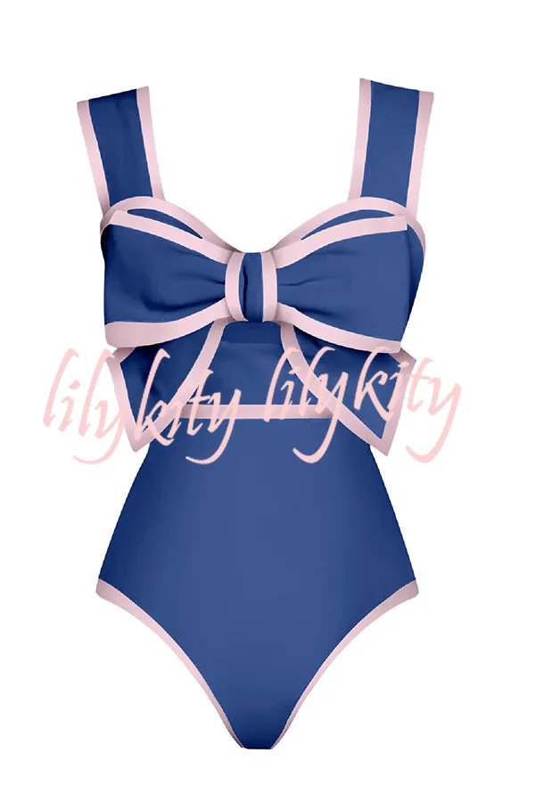 Bow Swimsuit and Elastic Waist Spotted One Piece Swimsuit   Skirt