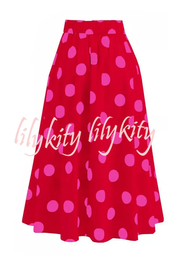 Bow Swimsuit and Elastic Waist Spotted One Piece Swimsuit   Skirt