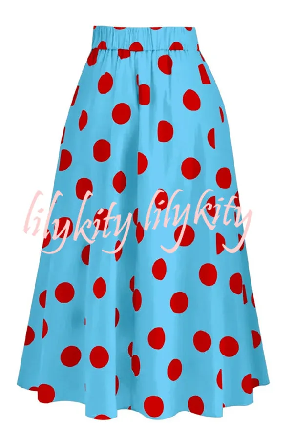 Bow Swimsuit and Elastic Waist Spotted One Piece Swimsuit   Skirt
