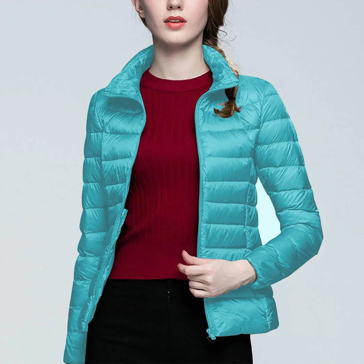 BOXIACEY Puffer Jackets for Women Lightweight Down Jacket Packable Winter Warm Coats Puffy Jacket with Stand Collar