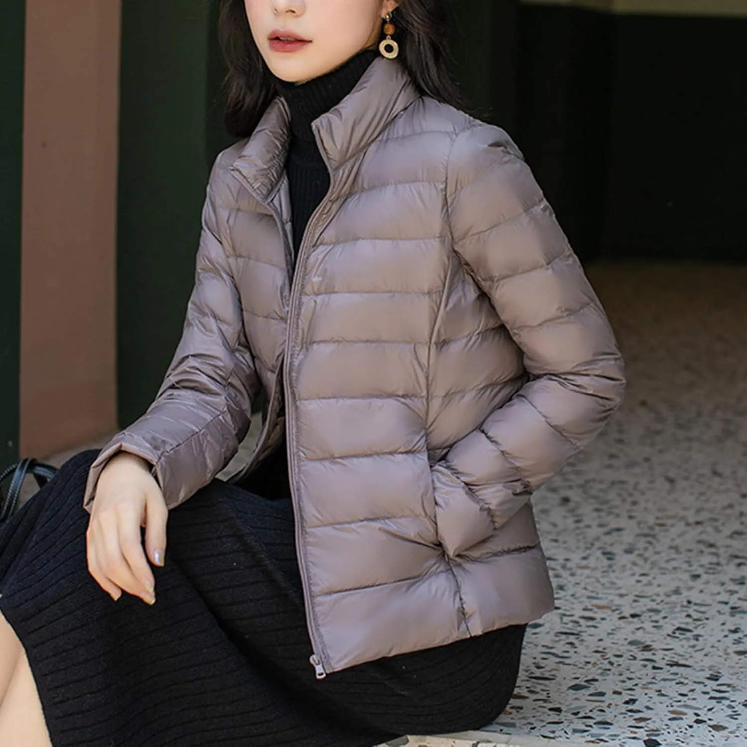 BOXIACEY Puffer Jackets for Women Lightweight Down Jacket Packable Winter Warm Coats Puffy Jacket with Stand Collar