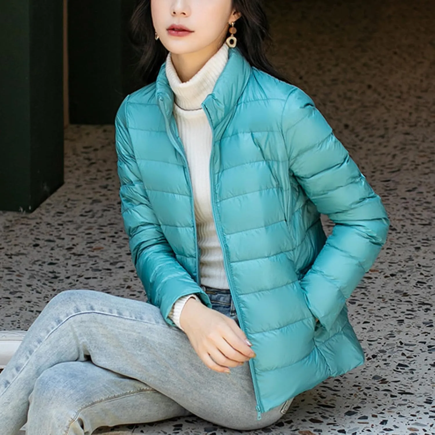 BOXIACEY Puffer Jackets for Women Lightweight Down Jacket Packable Winter Warm Coats Puffy Jacket with Stand Collar