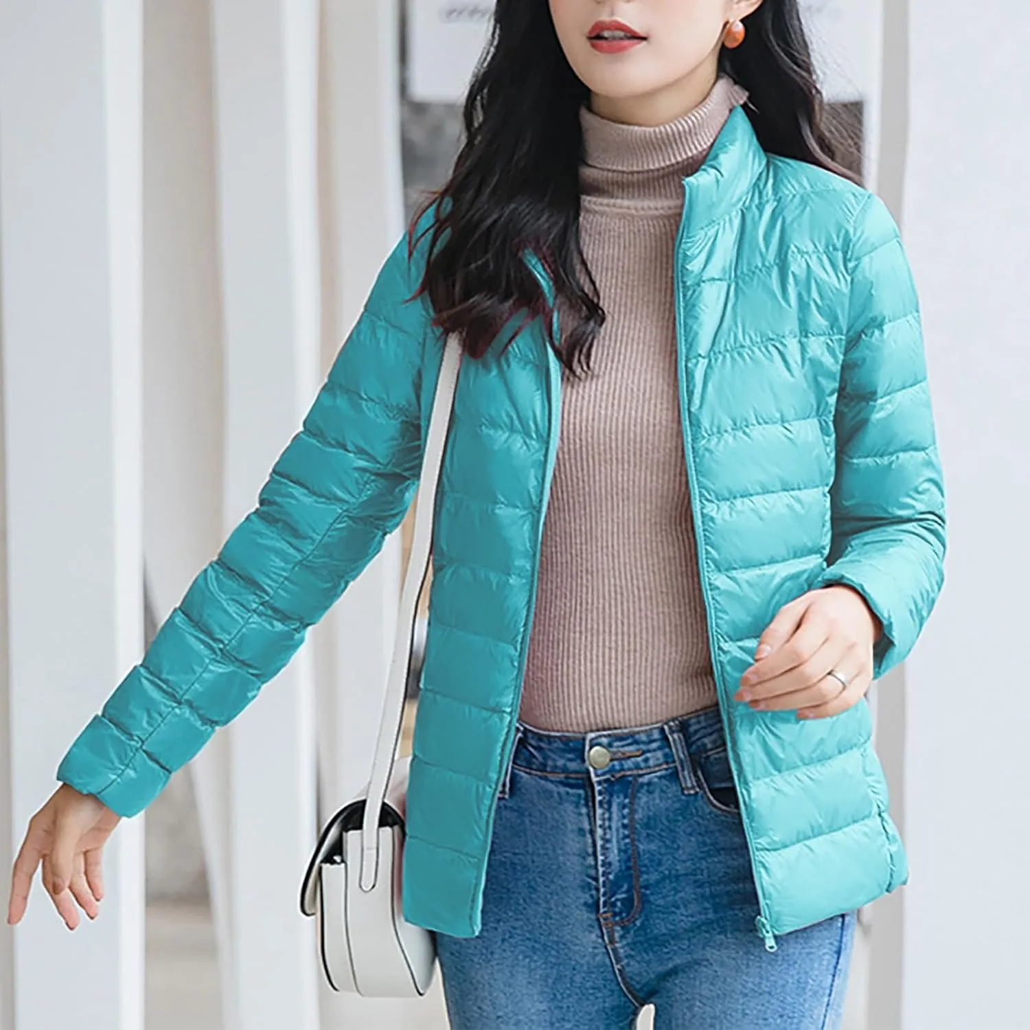BOXIACEY Puffer Jackets for Women Lightweight Down Jacket Packable Winter Warm Coats Puffy Jacket with Stand Collar
