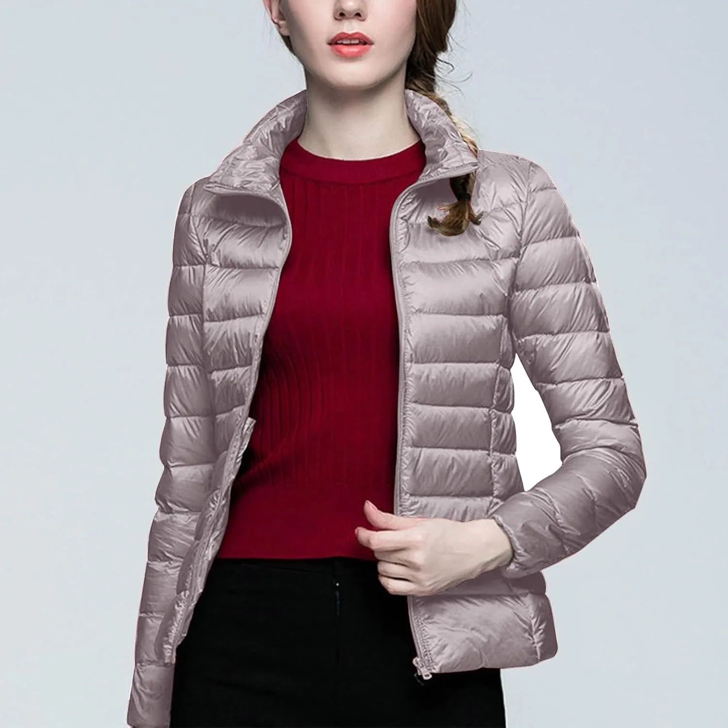 BOXIACEY Puffer Jackets for Women Lightweight Down Jacket Packable Winter Warm Coats Puffy Jacket with Stand Collar