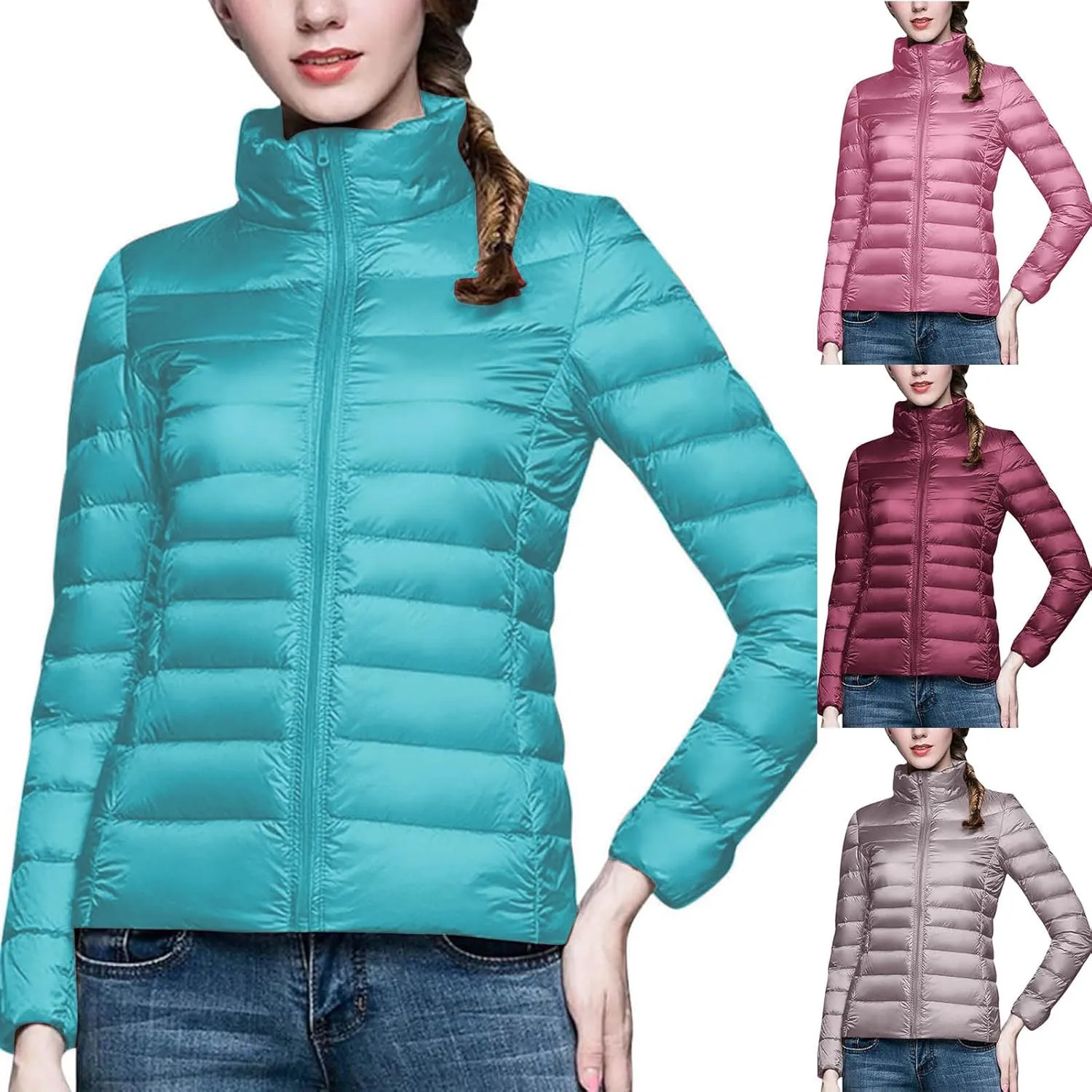 BOXIACEY Puffer Jackets for Women Lightweight Down Jacket Packable Winter Warm Coats Puffy Jacket with Stand Collar