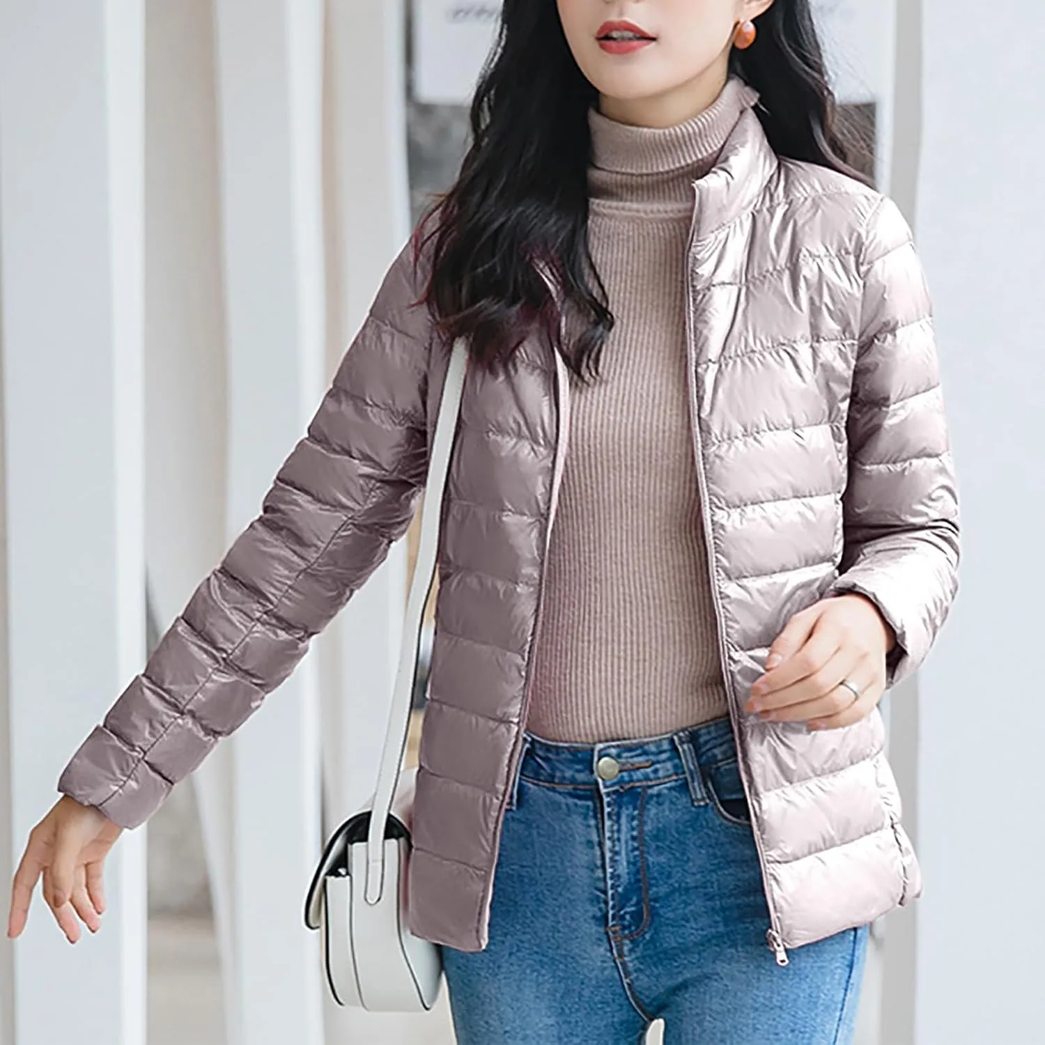 BOXIACEY Puffer Jackets for Women Lightweight Down Jacket Packable Winter Warm Coats Puffy Jacket with Stand Collar