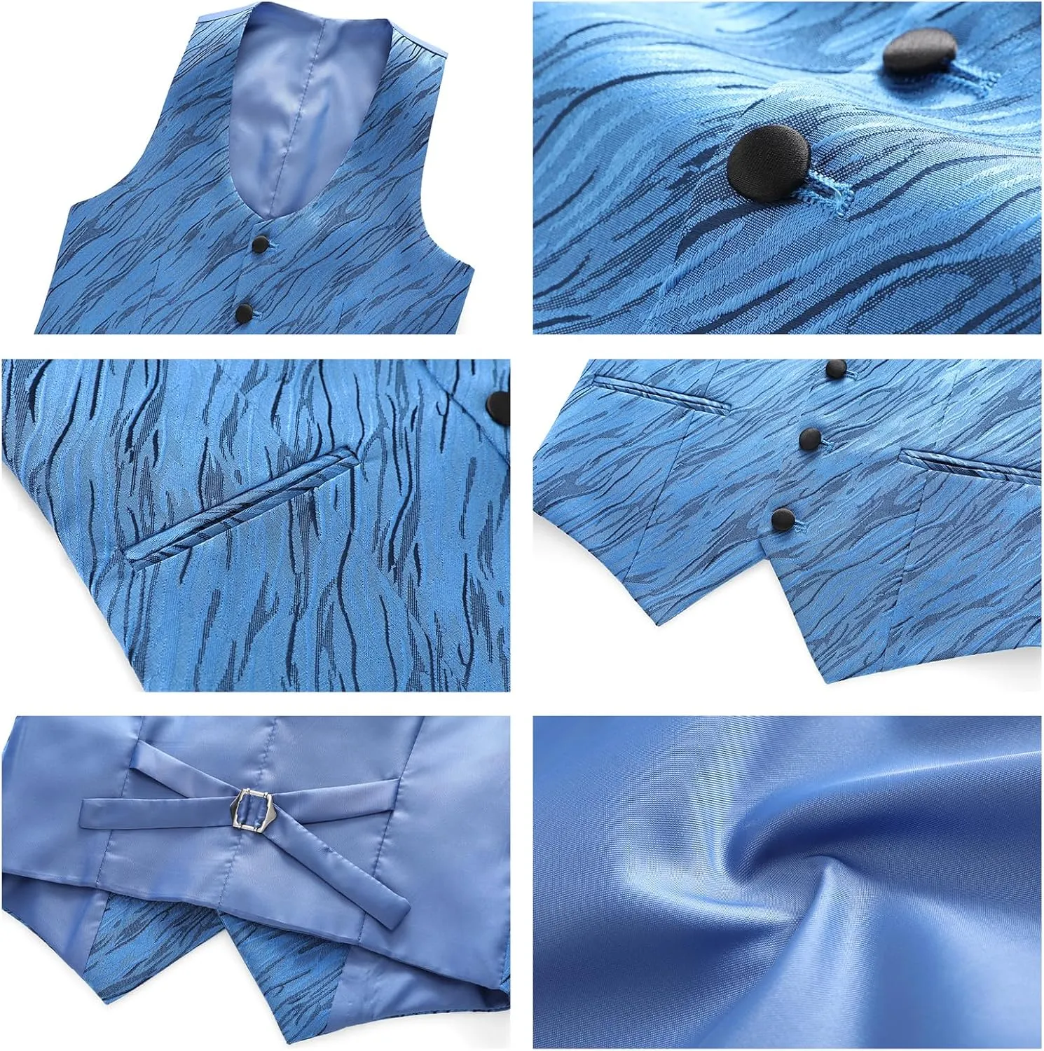 Boys Suit Slim Fit 3 Piece Tuxedo Formal Ripple Pattern Suit Set One Button Blazer Jacket Vest Pants