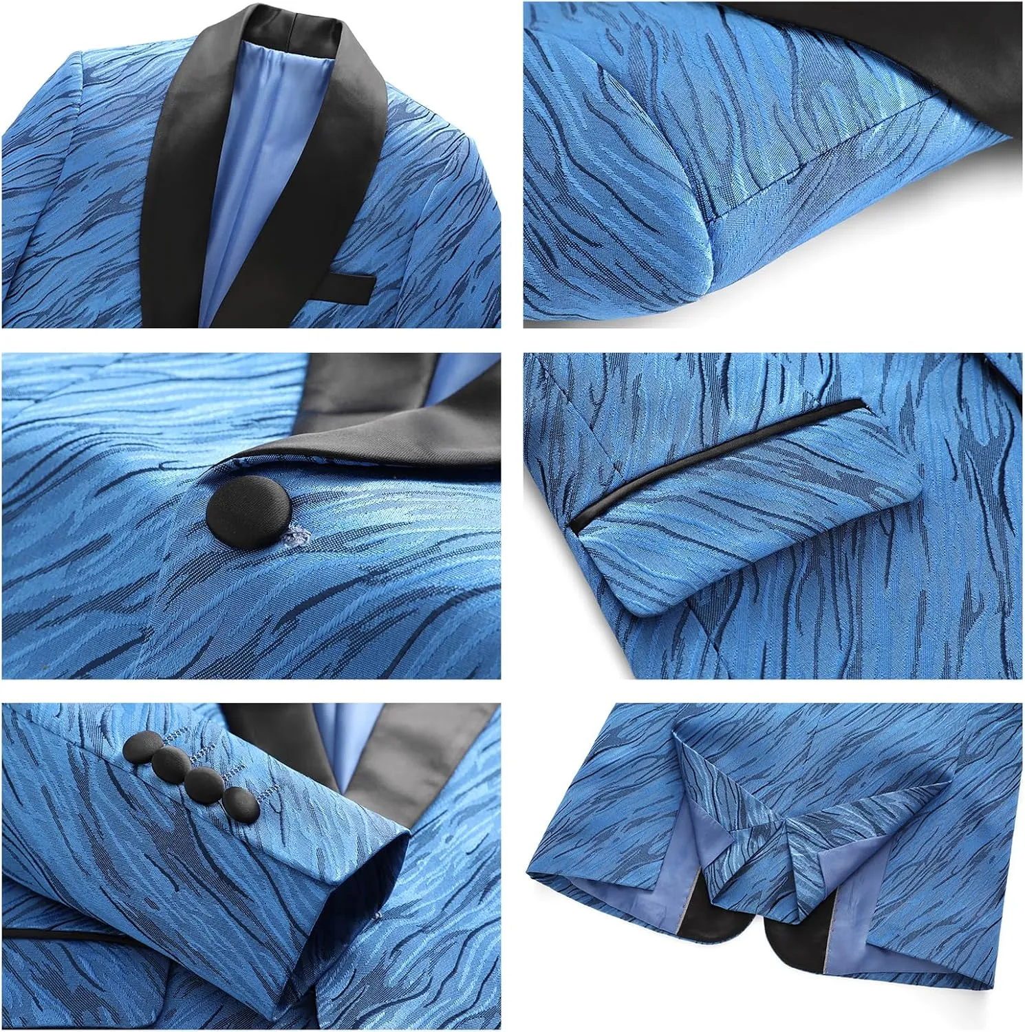 Boys Suit Slim Fit 3 Piece Tuxedo Formal Ripple Pattern Suit Set One Button Blazer Jacket Vest Pants