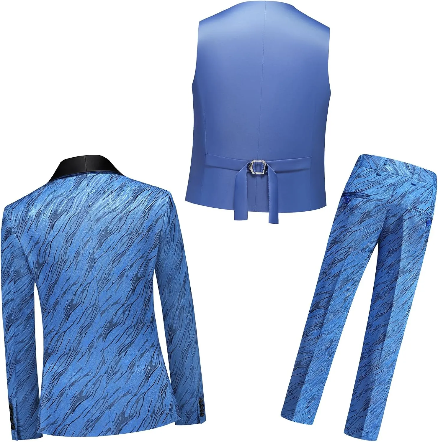 Boys Suit Slim Fit 3 Piece Tuxedo Formal Ripple Pattern Suit Set One Button Blazer Jacket Vest Pants