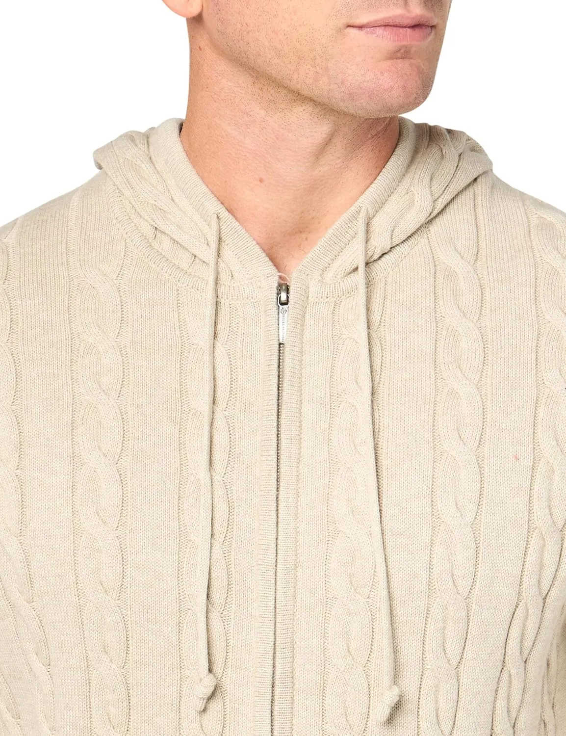Brooks Brothers Men's Cotton Cable Knit Full Zip Hoodie Sweater