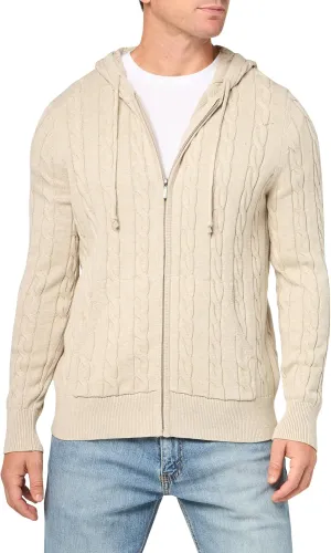 Brooks Brothers Men's Cotton Cable Knit Full Zip Hoodie Sweater