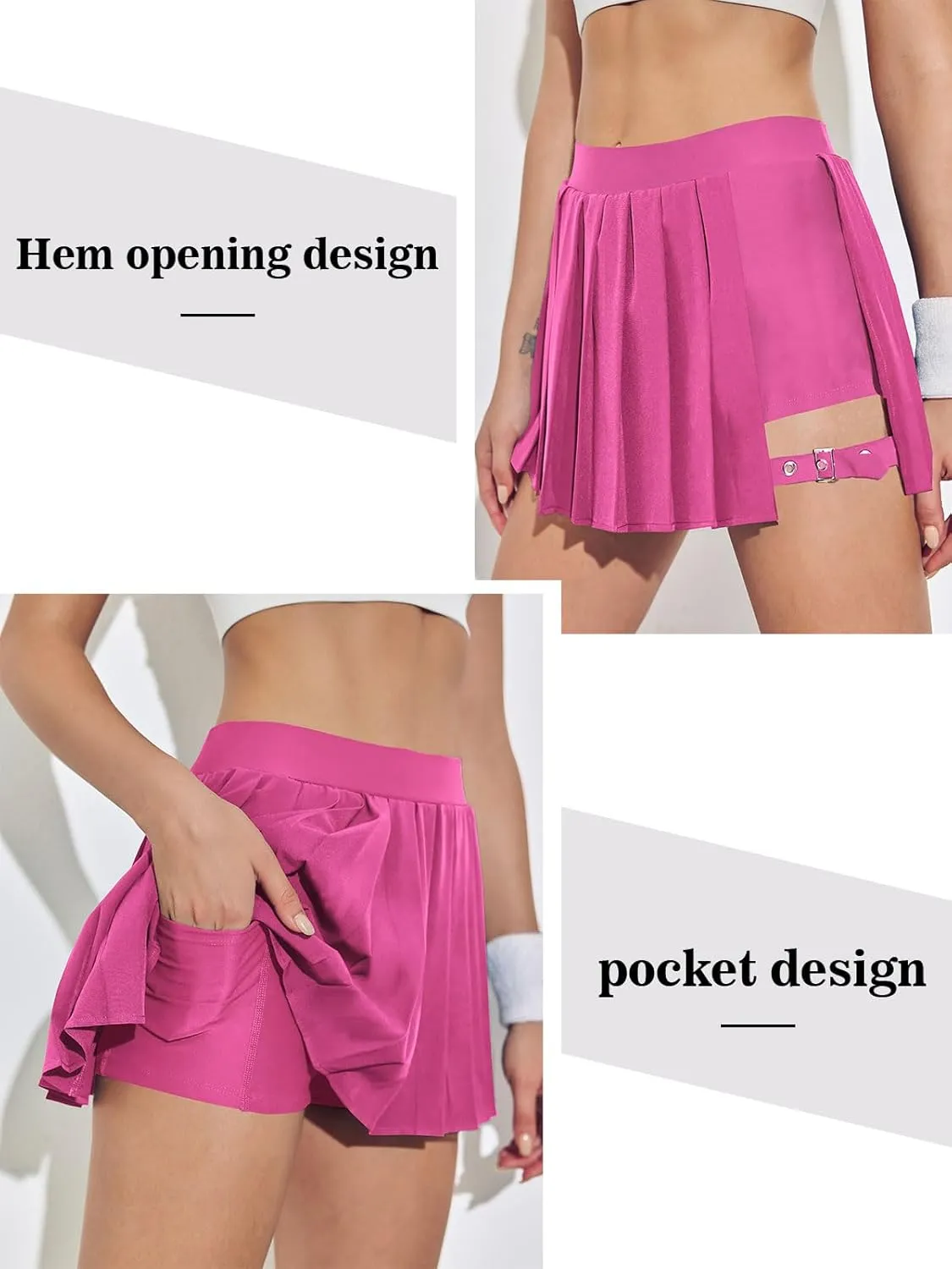 BZB Pleated Skirts for Women High Waisted Tennis Skirts Adjustable Buckle Athletic Skorts Skirts with Pocket