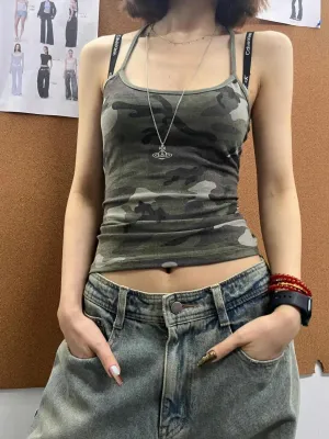 Camouflage Minimalist Short Camisole Summer Outerwear New Fashion Streetwear Spicy Girl Slim Fit y2k Crop Top Women Tank Top