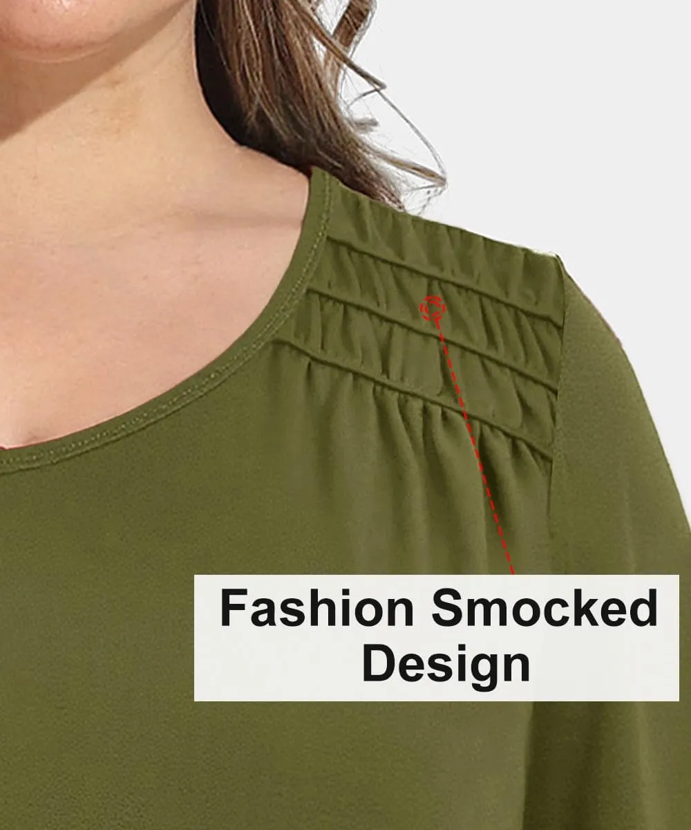 CARCOS Plus Size Tops for Women Short Sleeve Smocked V Neck Shirts Casual Summer Tunic Loose Fit Tshirts XL-5XL