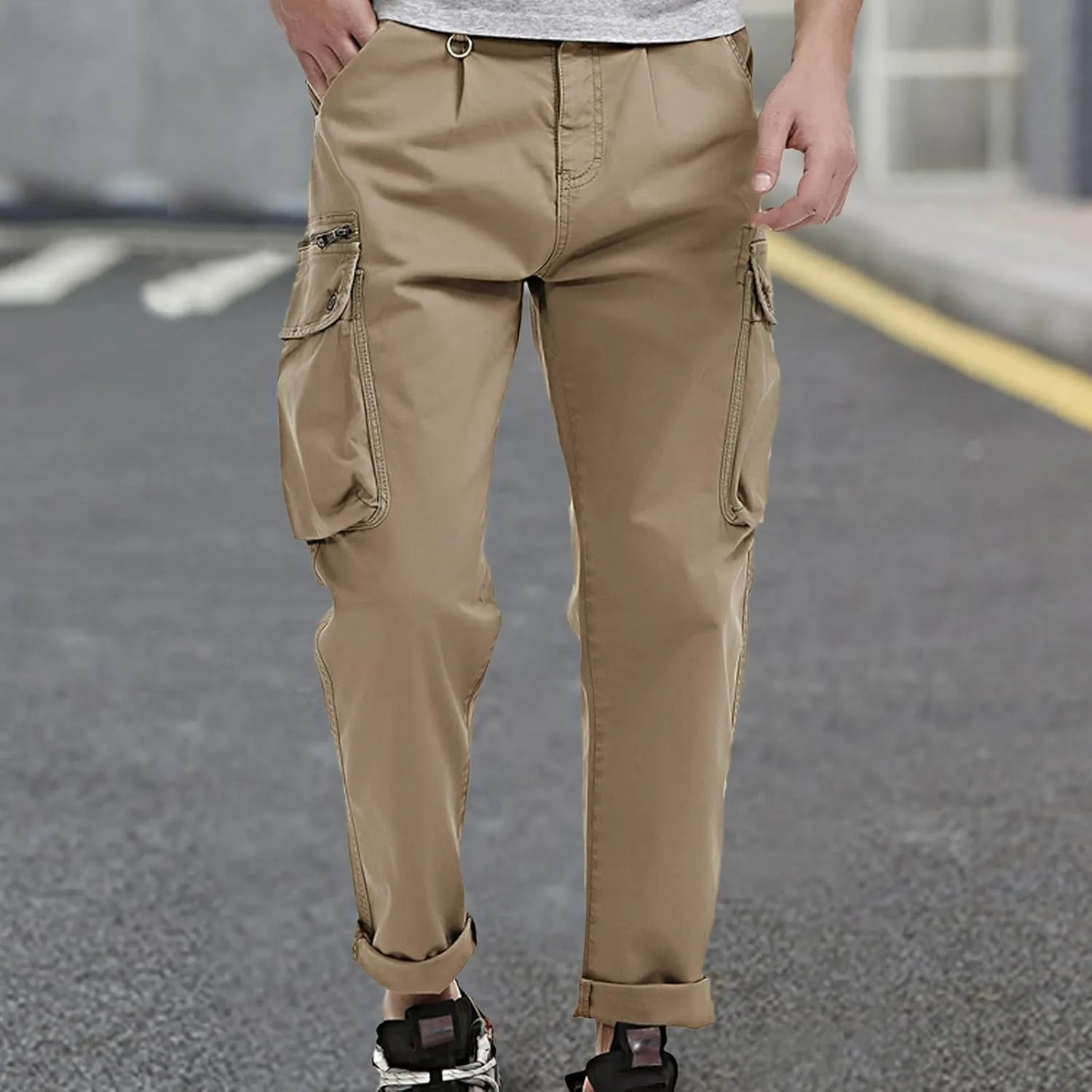 Cargo Pants for Men,Fashion Pants Slim Fit Straight-Leg Trousers Overalls Hiking Joggers with Pockets Mens Pants