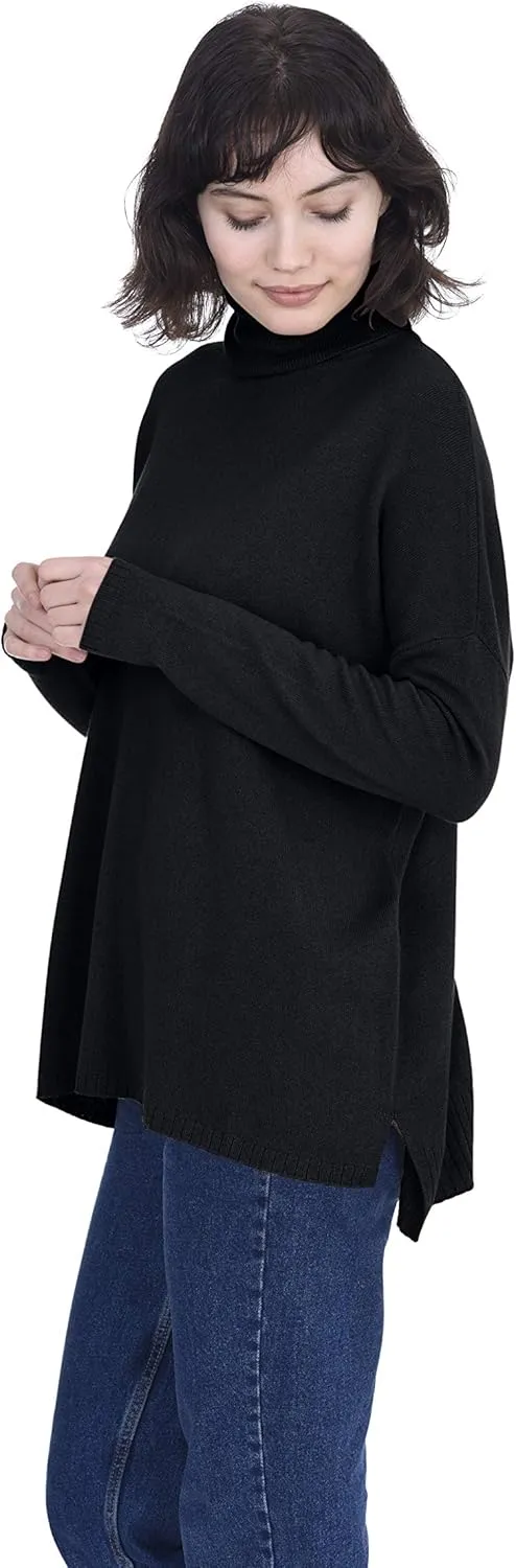 Cashmeren Womens Oversized Turtleneck Sweater with Side Slits 100% Pure Cashmere Long Sleeve Roll Neck Pullover