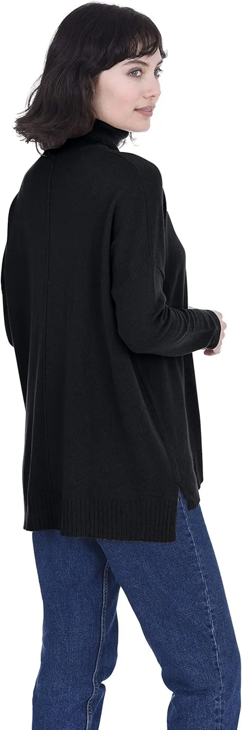 Cashmeren Womens Oversized Turtleneck Sweater with Side Slits 100% Pure Cashmere Long Sleeve Roll Neck Pullover