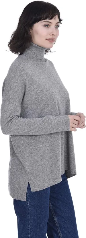 Cashmeren Womens Oversized Turtleneck Sweater with Side Slits 100% Pure Cashmere Long Sleeve Roll Neck Pullover