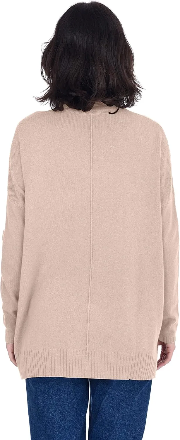 Cashmeren Womens Oversized Turtleneck Sweater with Side Slits 100% Pure Cashmere Long Sleeve Roll Neck Pullover