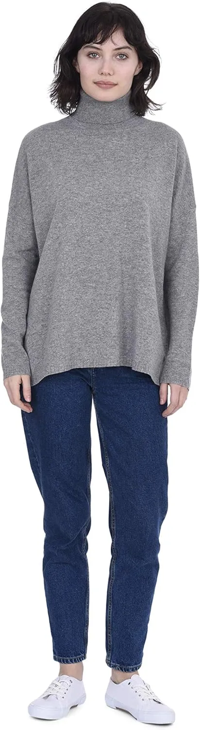 Cashmeren Womens Oversized Turtleneck Sweater with Side Slits 100% Pure Cashmere Long Sleeve Roll Neck Pullover