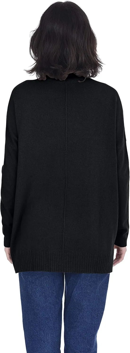 Cashmeren Womens Oversized Turtleneck Sweater with Side Slits 100% Pure Cashmere Long Sleeve Roll Neck Pullover