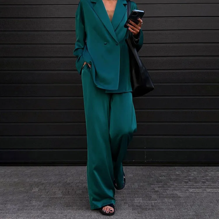 Casual drape satin suit
