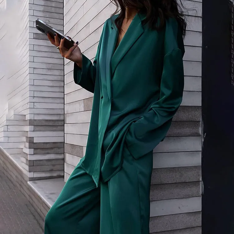 Casual drape satin suit
