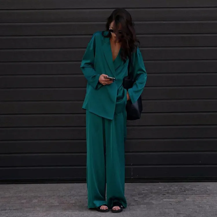 Casual drape satin suit