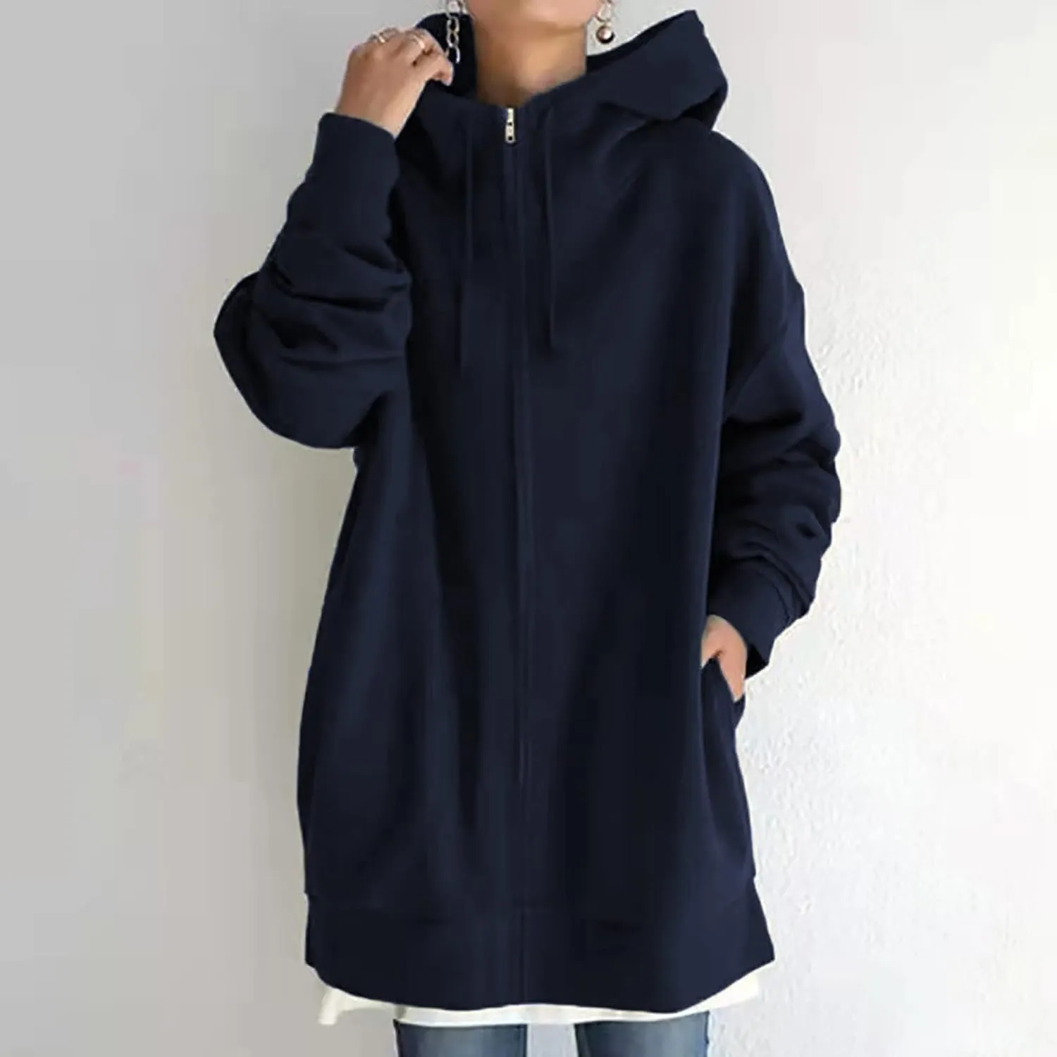 Ceboyel Women Oversized Sweatshirt Loose Fit Full Zip Up Fashion Long Hoodies Trendy Y2K Jackets Winter Outfits Clothes 2023