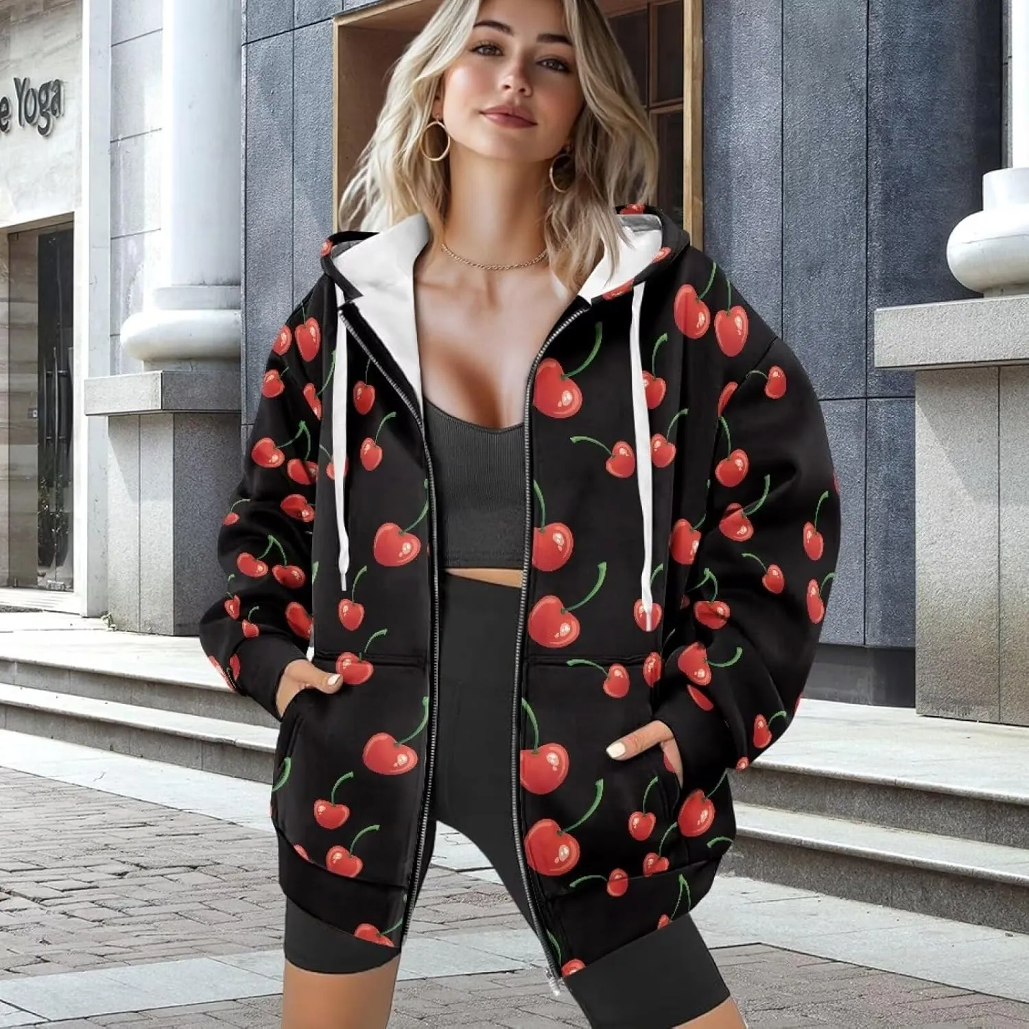 Christmas Sweatshirt for Women Jackets Casual Loose Plus Size Hoodies Zip Up Lightweight Long Sleeve Oversized