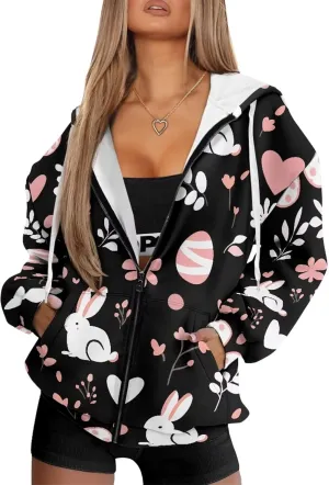 Christmas Sweatshirt for Women Jackets Casual Loose Plus Size Hoodies Zip Up Lightweight Long Sleeve Oversized
