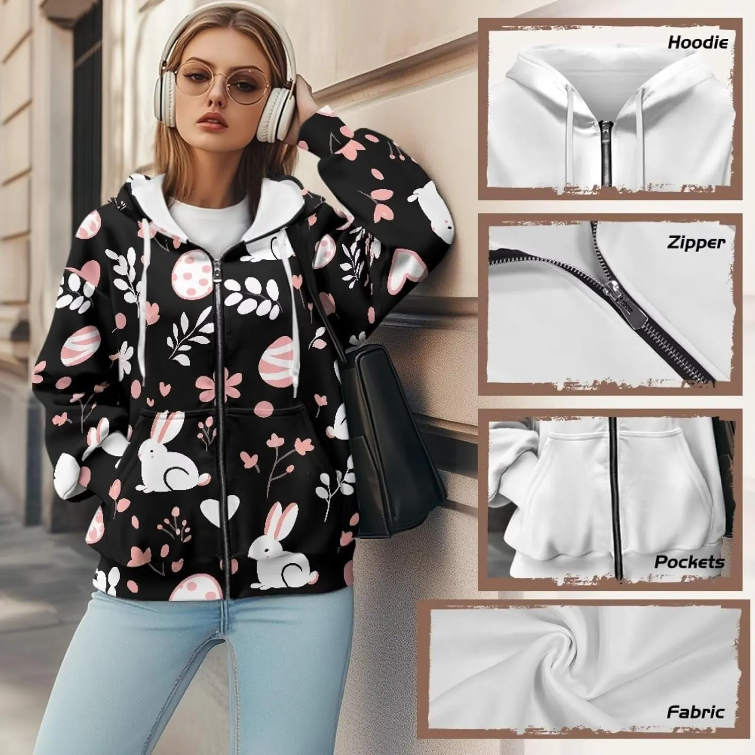 Christmas Sweatshirt for Women Jackets Casual Loose Plus Size Hoodies Zip Up Lightweight Long Sleeve Oversized